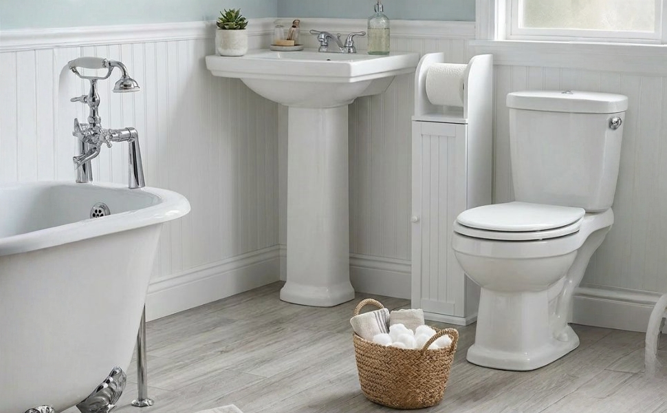White Wood Free Standing Toilet Paper Roll Holder