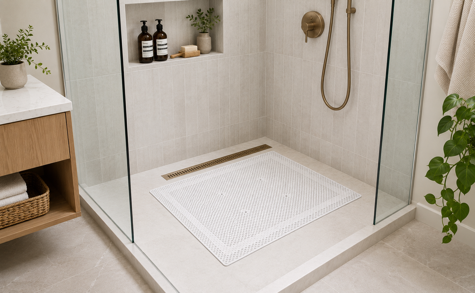 Shower Bath Mat Square Non Slip Cushioned Mat
