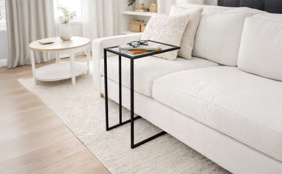 Sofa Side Table Black With Clear Glass