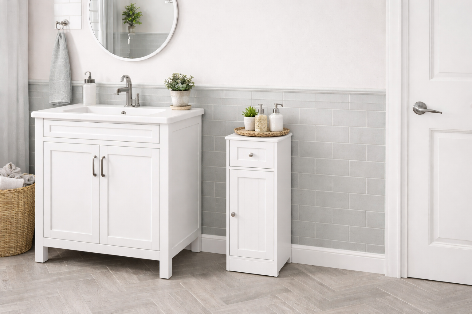 White Wood Standing 1 Drawer With 1 Cabinet Bathroom Storage Cabinet Unit