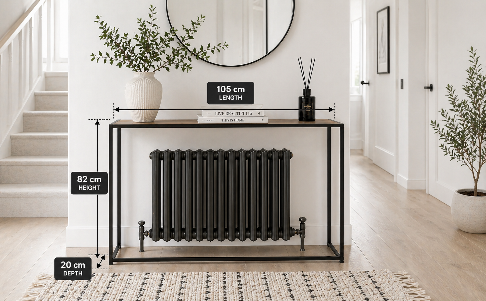 Console Table with Black Leg & Wooden Shelf Furniturer Radiator Console Table