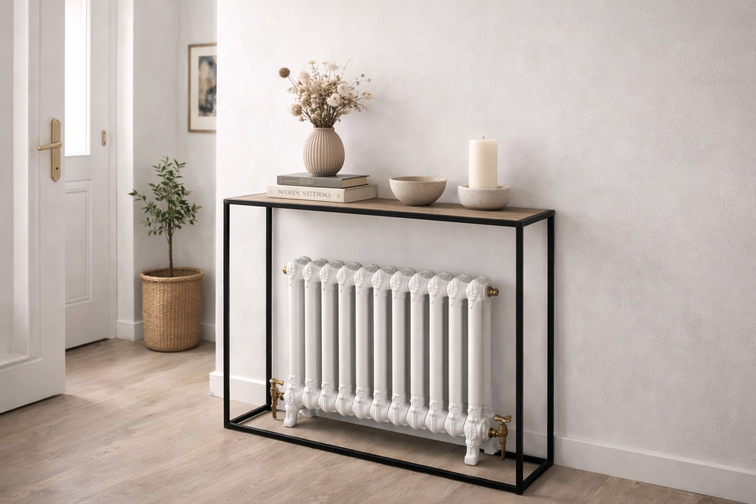 Console Table with Black Leg & Wooden Shelf Furniturer Radiator Console Table