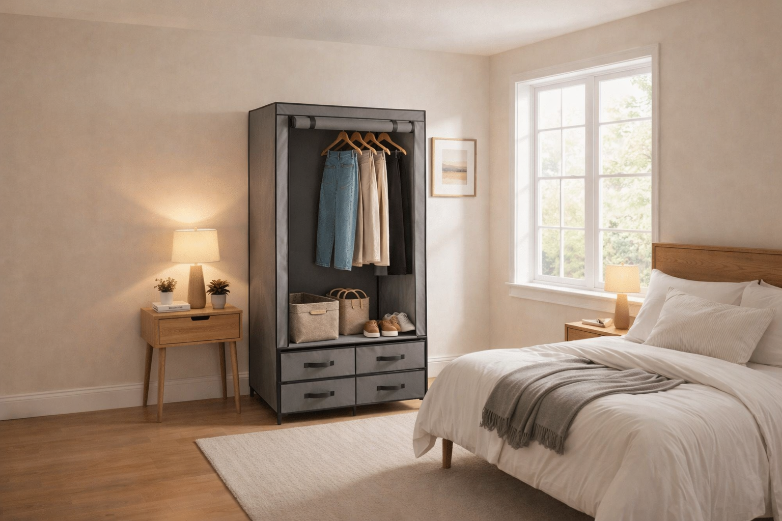 High Quality Deluxe Double Canvas Wardrobe With Roll Up Door Drawer Grey
