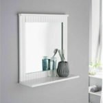 White Bathroom Mirror Wall Mounted Wood Frame With Cosmetics Shelf