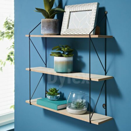 3 Tier Wall Mounted Floating Shelves Wooden Metal Frame Home Decor – Dylex