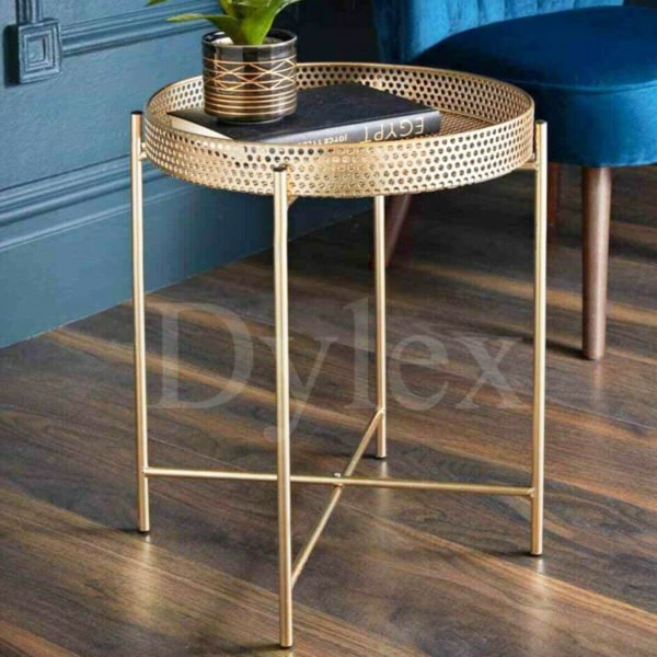 Golden Metal Round Coffee Table With Removable Tray Top