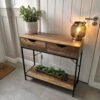 Black Metal Frame Console Table 2 Wooden Drawers
