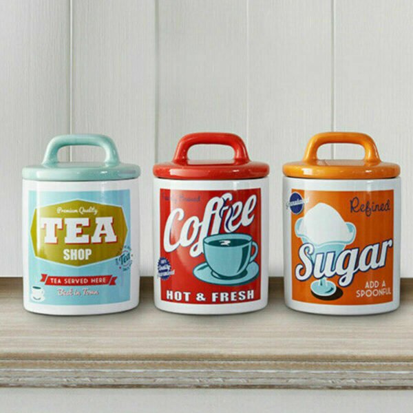 Set of 3 Retro Canister Set Tea Coffee Sugar Storage Jars