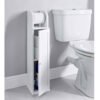 White Wood Free Standing Toilet Paper Roll Holder Bathroom Storage Cabinet