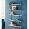 Five Tier Wall Mounted Floating Shelves Wooden Metal Frame Home Decor