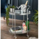 Silver Drinks Trolley Mirror Glass Shelves Bar Cart Drink Table