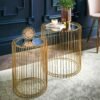 Set Of 2 Round Gold Cage Nesting Table Mirror Top Home Decor