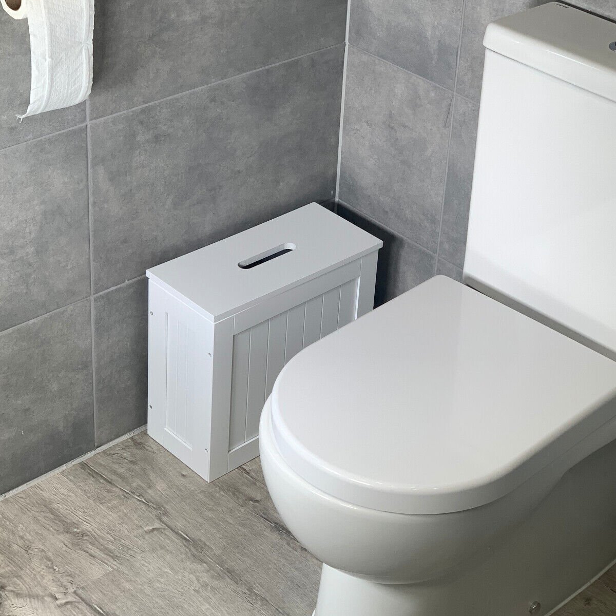 Small White Toilet Cleaning Product Box - Crisp Wooden Finish - Image 3