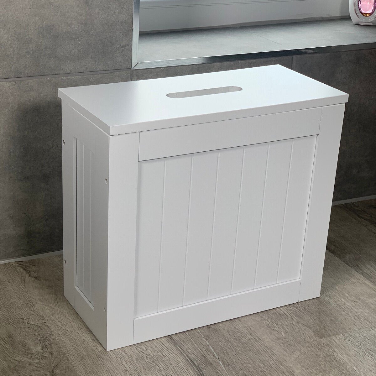 Small White Toilet Cleaning Product Box - Crisp Wooden Finish