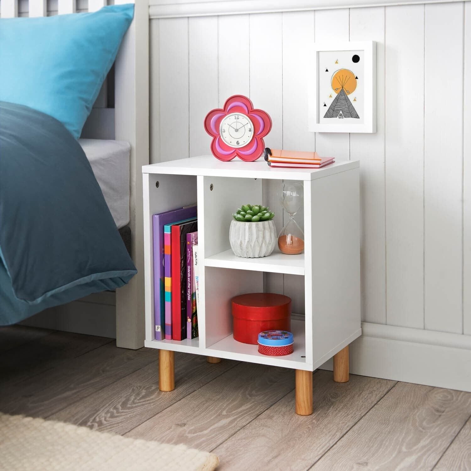 Childrens Bedside Table Wooden With 3 Shelves Kids Bedroom