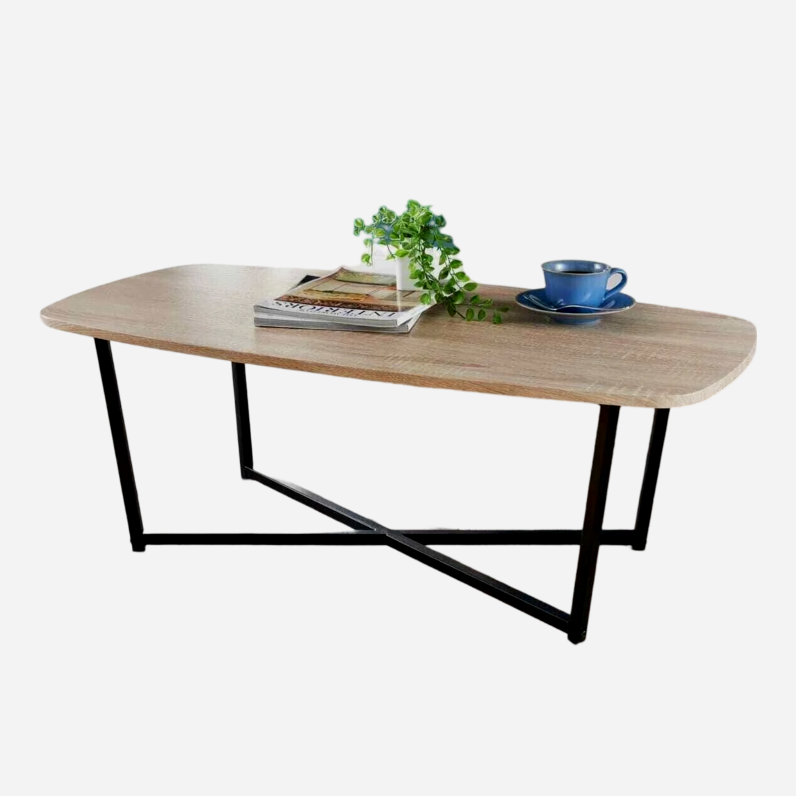 Stylish Michigan Coffee Table with Black Metal Base and Light Oak Finish - Image 5