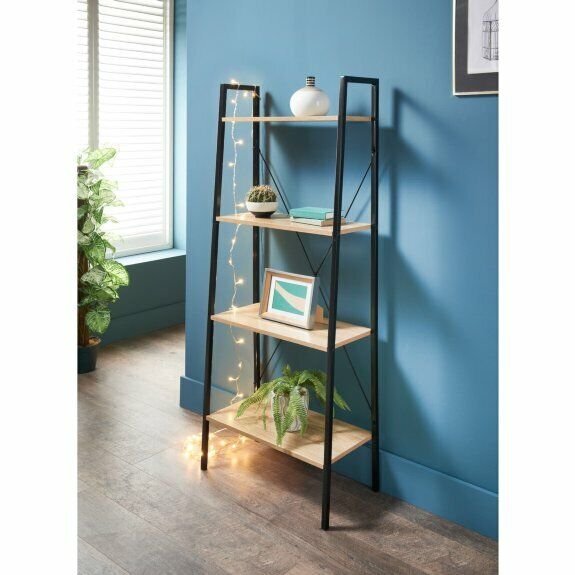 Stunning Contemporary Oak Effect Michigan Ladder Shelf Decorative